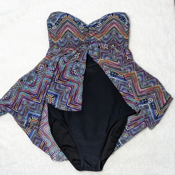 Profile by Gottex Skyline Tapestry Sante Fe Bandeau Fly Away Tankini Top US 8 - Picture 5 of 12